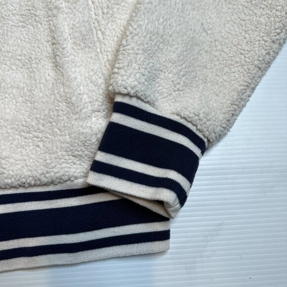 Champion Womens Sherpa Fleece Varsity Bomber Zip Jacket Cream Navy Stripe XS - Picture 3 of 11